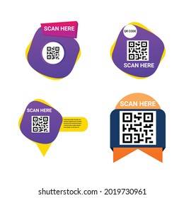 Qr code frame vector set. Scan my phone tag. Qr code mock-up. Barcode smartphone id icon. Cellphone QR code banner. Mobile payment and identity on white background.