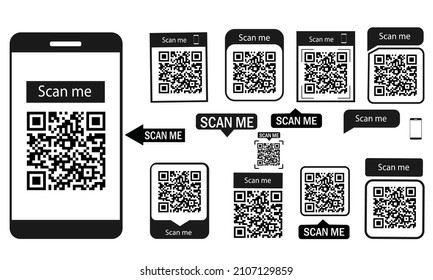 QR code frames scan me mobile application web app set of barcodes q codes