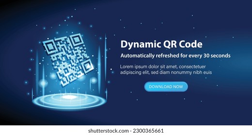 QR code futuristic banner. QR code verification banner. Verification concept for online shopping, shopping special offer promotion and marketing. Web banner template. Hologram illustration. Vector.