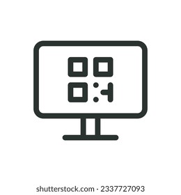 QR code generator isolated icon, qr code on computer screen vector icon with editable stroke