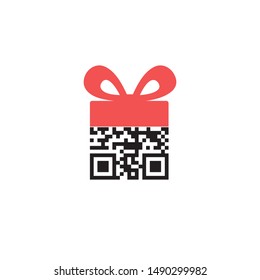 QR code as a Gift. Vector icon. Concept sales or promotions for online store or your design. Isolated on white.