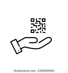 Qr code in hand. Payment and links. Pixel perfect, editable stroke