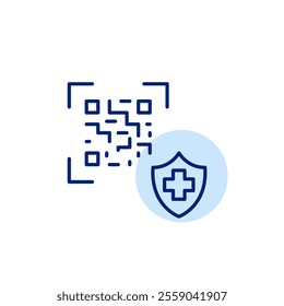 Qr code, health insurance shield. Scan to access medical care. Pixel perfect, editable stroke icon