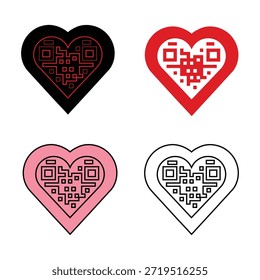 Colección del icono del corazón del código QR, Tecnología de amor digital