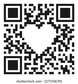 QR code with heart shap. Concept of digital love. Vector illustration