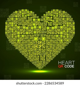 QR code heart. Silhouette heart with qr code. Technology concept. Vector illustration