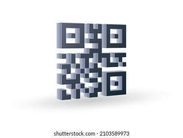 Qr Code Icon. 3d Qrcode For Scan. Vector Illustration.