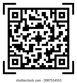 QR Code icon, black on white background. Square qrcode label or sticker, to scan with mobile phone. Random mark, vector illustration