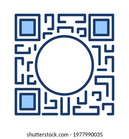 QR code icon with an empty circular space in the middle. Vector illustration isolated with editable stroke for web, ui