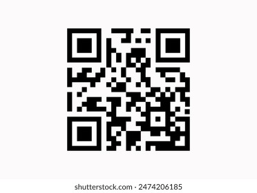 QR code icon. Fake template of quick responce matrix barcode in square grid. Mobile phone camera readable digital label isolated on white background. Vector graphic illustration