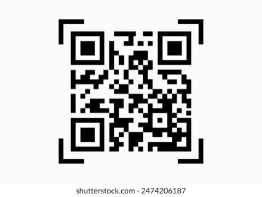 QR code icon. Fake template of quick responce matrix barcode in square grid. Mobile phone camera readable digital label isolated on white background. Vector graphic illustration