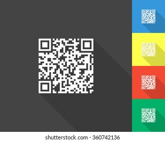 QR code icon - gray and colored (blue, yellow, red, green) vector illustration with long shadow