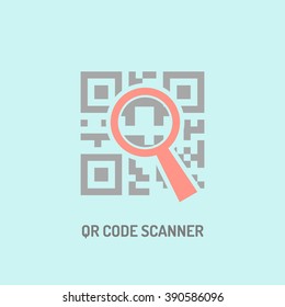 QR code icon with magnifier. QR code scanner