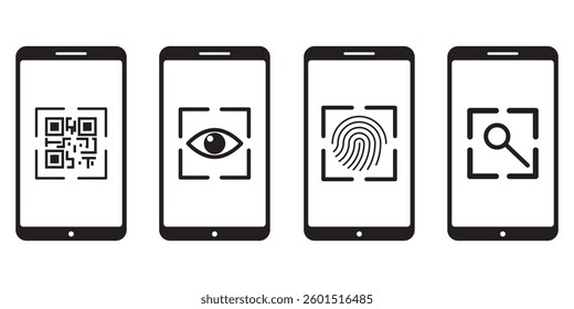 QR code icon. Mobile phone scanning qr-code vector illustration. phone with scanner symbol isolated.