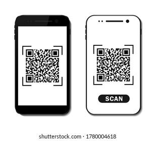 Qr code icon on screen mobile. Barcode, qrcode scanning in app of smartphone. Scan price of payment in phone. Flat silhouette cellphone with ID bar. vector