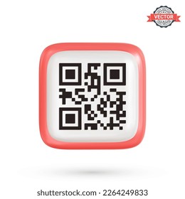 Qr code icon. Realistic 3D vector illustration of qr-code on a white background