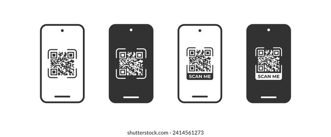 QR code icon. Scan me frame. QR code for smartphone. Payment and identification barcode. Vector illustration.