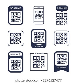 QR code icon set. Label template. Scan for pay or getting info. Vector illustration isolated on white background.