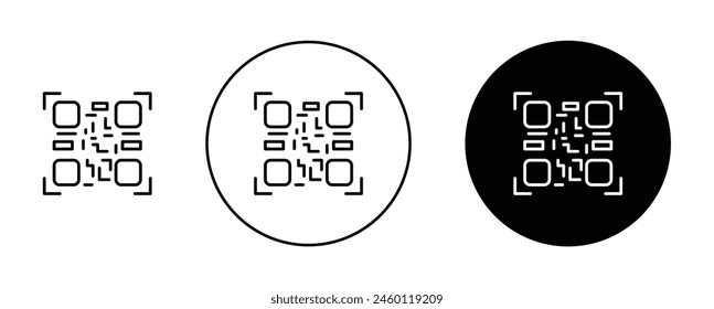 Qr code icon set. scan qrcode pictogram in black filled and outlined style.