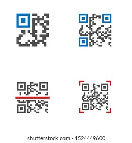 QR code icon set. Trademark for a type of matrix barcode, machine-readable optical label that contains information about the item to which it is attached