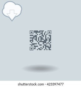Qr code icon with shadow. Cloud of download with arrow.