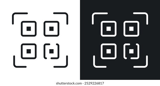Icono de código QR en color negro de línea delgada. ilustración de símbolos de Vector simple plano.