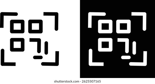 QR code icon transparent png. Simple digital scanning qr code. QR code for payment, scanner animation on black symbol background,
