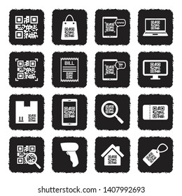 QR Code Icons. Grunge Black Flat Design. Vector Illustration.