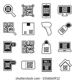 QR Code Icons. Line With Fill Design. Vector Illustration.
