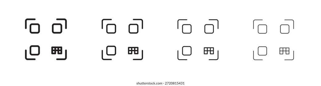 Iconos de código QR delinean el diseño de Vector negro. Línea con trazo editable.