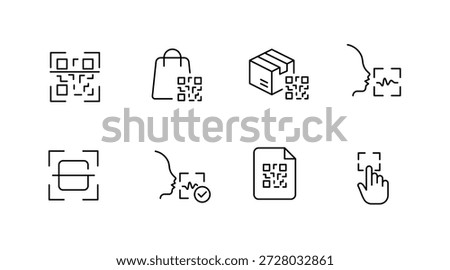 Qr code icons: scanning, shopping, security, and verification symbols