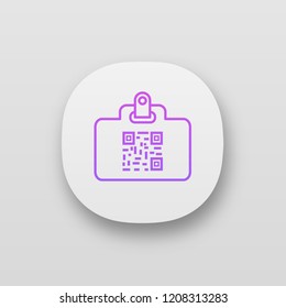 QR code identification card app icon. Name badge with matrix barcode. ID card with 2D code. Two dimensional barcode data. UI/UX user interface. Web or mobile application. Vector isolated illustration