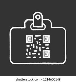 QR code identification card chalk icon. Name badge with matrix barcode. ID card with 2D code. Two dimensional barcode data. Isolated vector chalkboard illustration