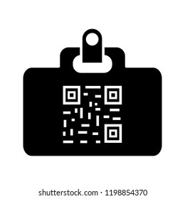 QR Code Identification Card Glyph Icon. Name Badge With Matrix Barcode. ID Card With 2D Code. Two Dimensional Barcode Data. Silhouette Symbol. Negative Space. Vector Isolated Illustration