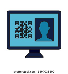 qr code inside computer and avatar head design of technology scan information business price communication barcode digital and data theme Vector illustration