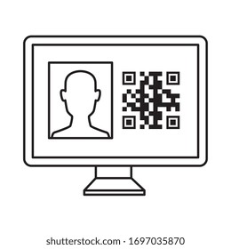 qr code inside computer and avatar head design of technology scan information business price communication barcode digital and data theme Vector illustration