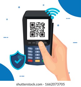 qr code inside dataphone design of technology scan information business price communication barcode digital and data theme Vector illustration