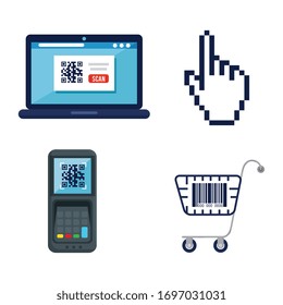 qr code inside dataphone laptop cursor and cart design of technology scan information business price communication barcode digital and data theme Vector illustration
