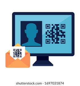 qr code inside envelope and computer design of technology scan information business price communication barcode digital and data theme Vector illustration