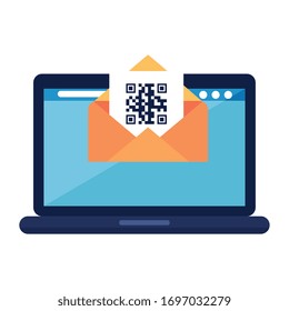 qr code inside envelope and laptop design of technology scan information business price communication barcode digital and data theme Vector illustration