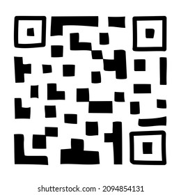 QR - Code isolated on white background. Universal Product Scan Code in doodle style. Vector icon design element hand drawn.