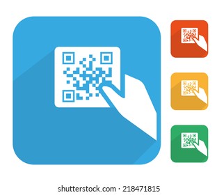 Qr code label with human hand icon multi color set.