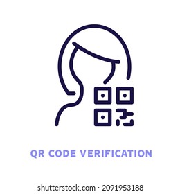 QR code line icon. Checking qr, qr verification, id identification flat icon. QR signs. Editable stroke