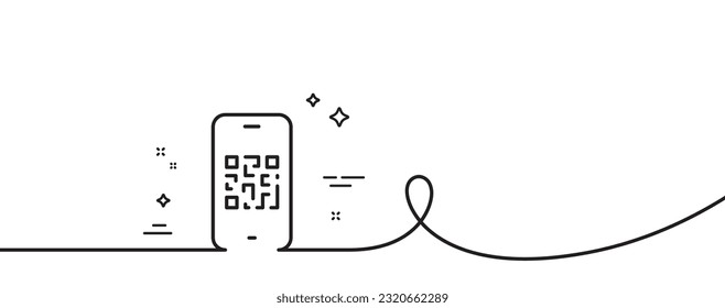 Qr code line icon. Continuous one line with curl. Scan barcode sign. Phone code scanner symbol. Qr code single outline ribbon. Loop curve pattern. Vector