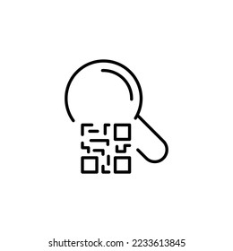 QR Code line icon. Data, database, search, magnifying glass, data encryption, encoding, technology, marking, commodity-codify. Data encryption concept. Vector black line icon on a white background