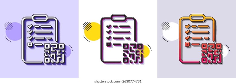 Qr code line icon. Halftone dotted pattern. Gradient icon with grain shadow. Scan barcode sign. Checklist document symbol. Line qr code icon. Various designs. Vector