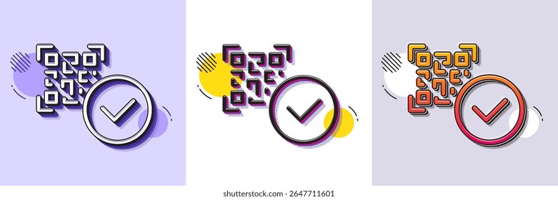 Qr code line icon. Halftone dotted pattern. Gradient icon with grain shadow. Scan barcode sign. Approved certificate symbol. Line qr code icon. Various designs. Vector