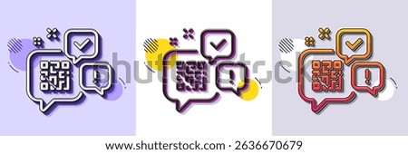 Qr code line icon. Halftone dotted pattern. Gradient icon with grain shadow. Scan barcode sign. Chat speech bubbles symbol. Line qr code icon. Various designs. Vector