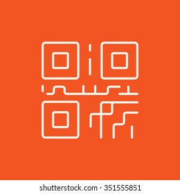 QR code line icon for web, mobile and infographics. Vector white icon isolated on red background.