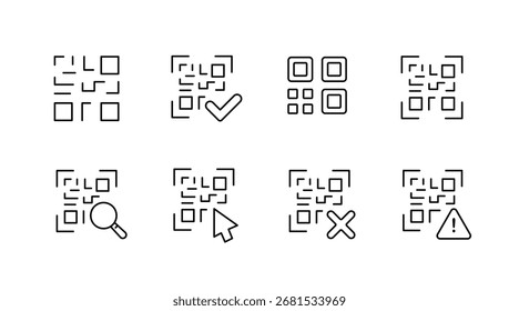 Qr code line icons set – outline, digital, barcode scanning symbols